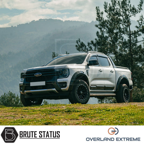 Ford Ranger 2023+ T9 Gloss Black Wide Arch Kit, Overland Extreme, shown installed on a white truck, highlighting precision fit and premium design.