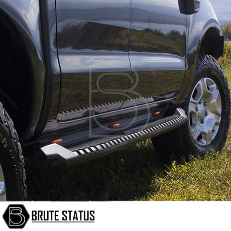 Ford Ranger 2023+ Heavy Duty S30 Steel Side Steps with LEDs, featuring a durable matt black finish and easy fitment for enhanced protection and style.