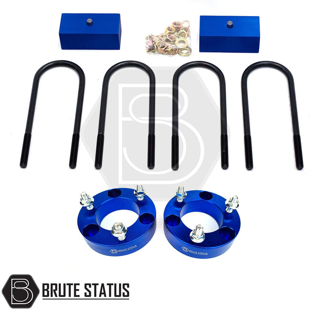 Ford Ranger 2019-2022 T8 2 Inch Lift Kit (Block Type) showcasing blue shock spacers, nuts, and bolts, designed for enhanced stability and durability.