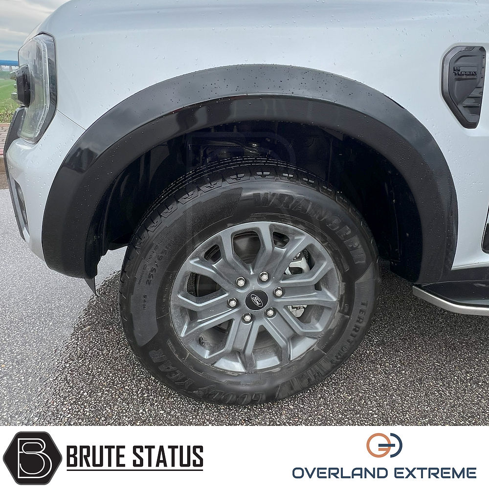 Ford Ranger 2023+ T9 Gloss Black Wide Arch Kit, showcasing premium ABS plastic wheel arches designed for durability and precise fitment. Ideal for enhancing truck appearance.