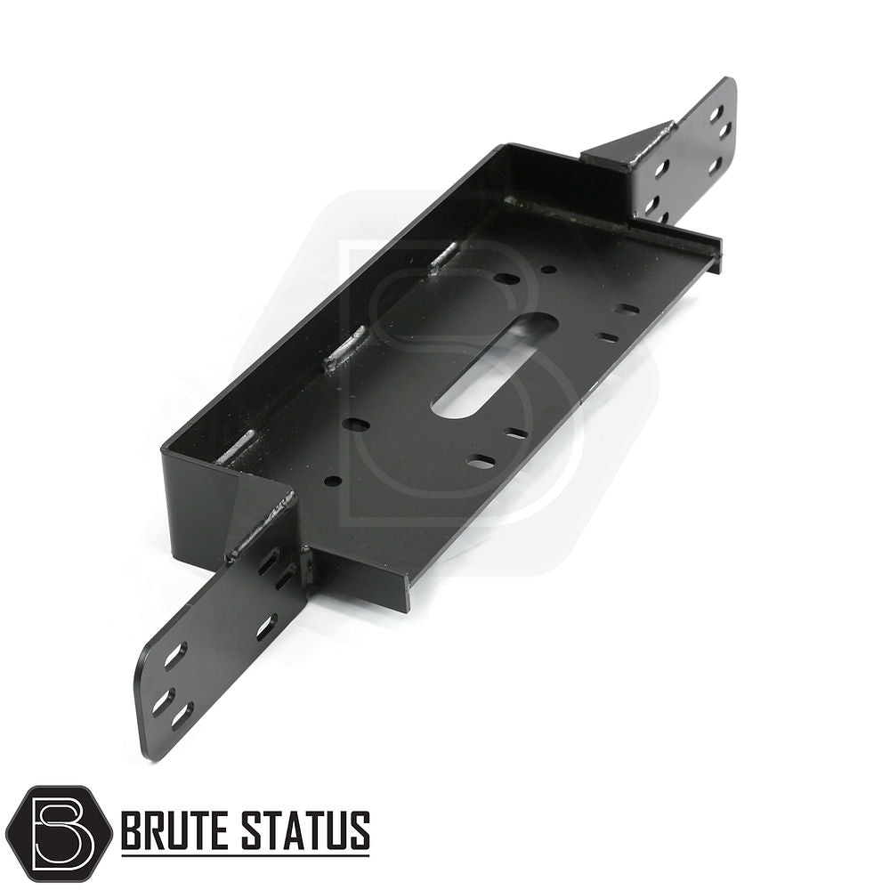 Ford Ranger 2012-2015 Front Bumper Winch Bracket Mounting Plate, featuring a black metal frame with holes, powder-coated in matte black, TÜV certified.