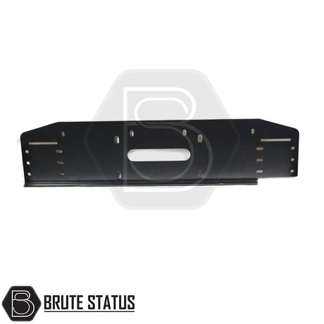 Mitsubishi L200 Series 4 2007-2014 Front Bumper Winch Bracket; black metal plate with holes, TÜV certified, compatible with stock bumpers.