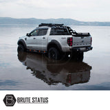 Ford Ranger 2012-2022 Rear Bumper Matt Black, shown on a truck with ladder, features knock-out holes and lights, enhancing durability and style.