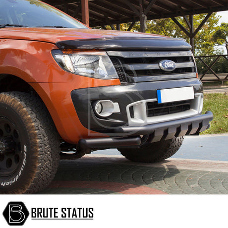 Ford Ranger 2012-15 City Bar (Nudge Bar) Matt Black, enhancing bumper protection and style with easy installation, visible in close-up on truck front.