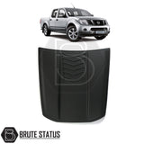 Nissan Navara D40 2006-2014 Bonnet Scoop, black ABS plastic, enhances truck's front with durable, reversible fitting, designed for easy installation.