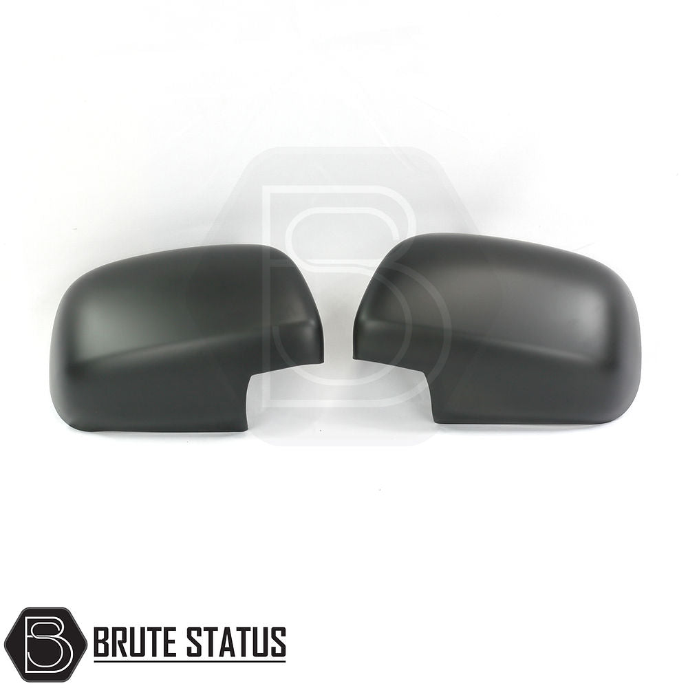 Toyota Hilux 2005-2014 matt black wing mirror covers with easy-fit adhesive, suitable for models without indicators, enhancing style and individuality.