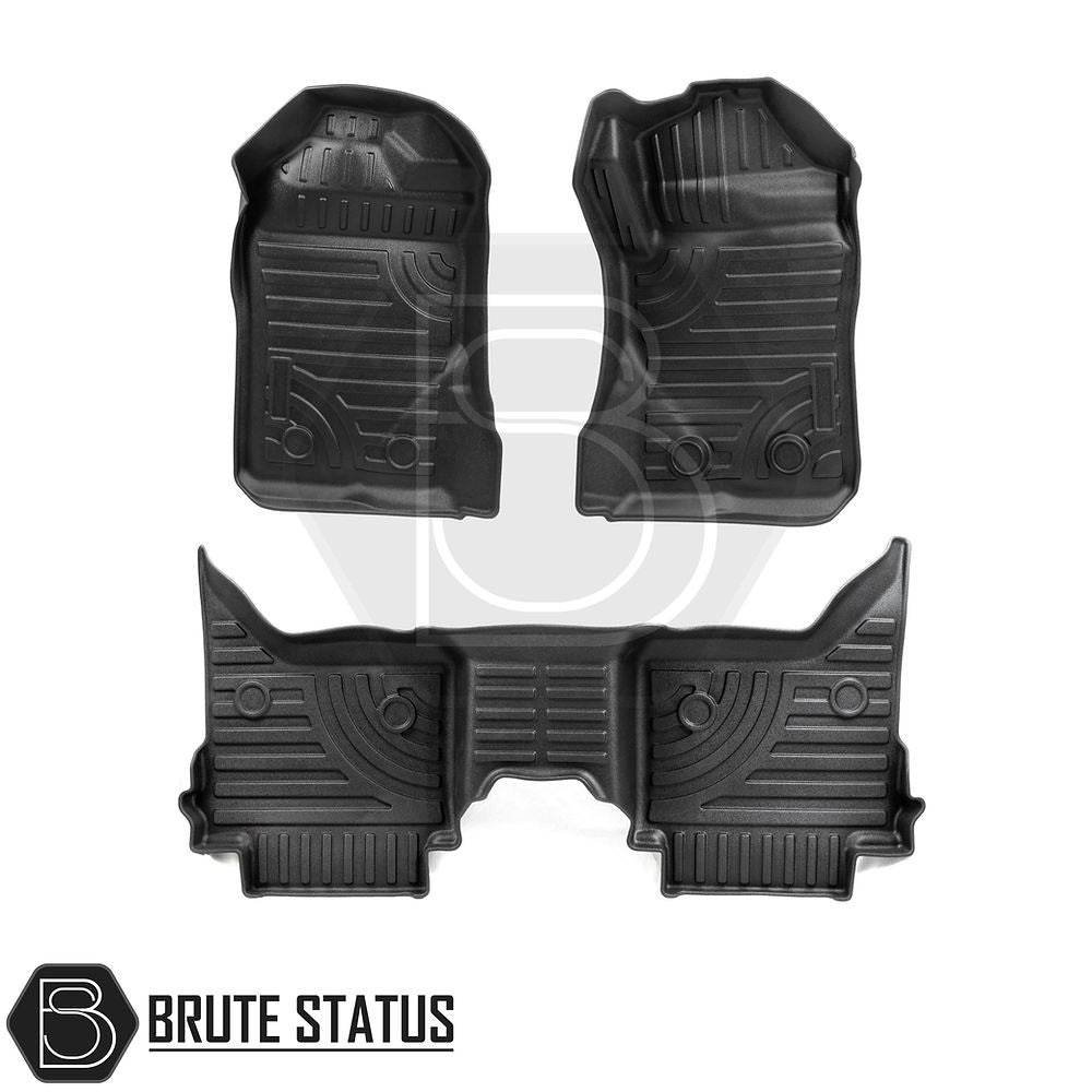 Ford Ranger 2015-2022 Front and Rear Tailored Tray Floor Mats, molded for footwell fit, featuring durable, non-slip design to protect interior from dirt and spills.