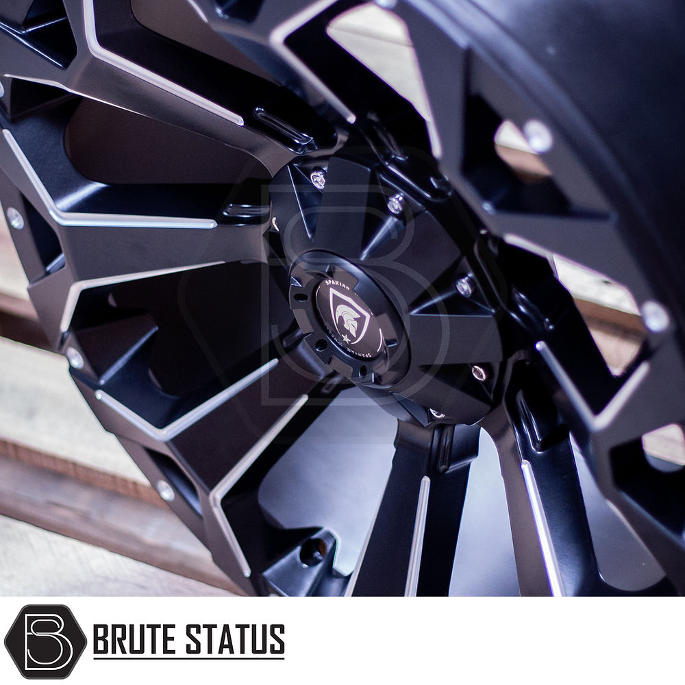 Spartan SW1 Wheels in Satin Black, featuring a chamfered edge and black rim, designed for enhanced automotive customisation.