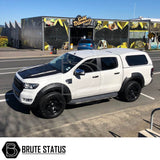 Ford Ranger 2015-2022 'The Beast' Bonnet Scoop on a white truck, enhancing its bold look with a smooth black finish and impact-resistant design.