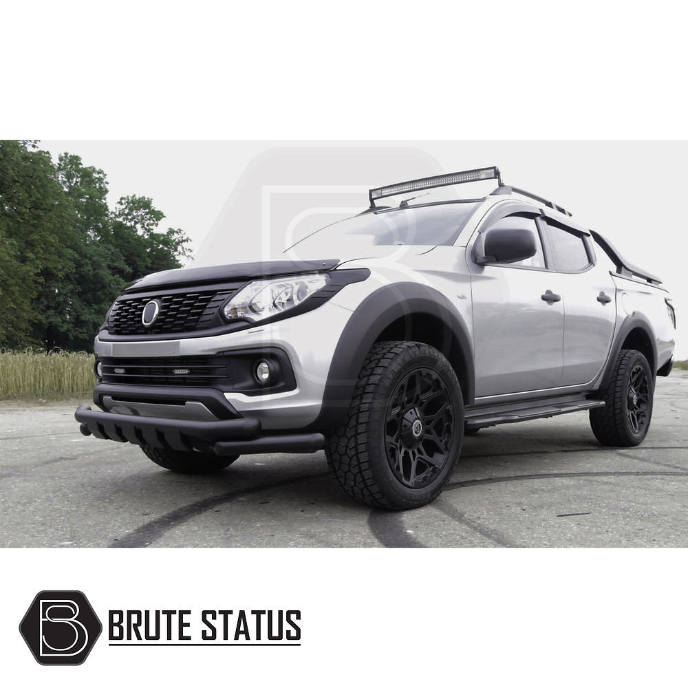 Fiat Fullback 2015-2019 City Bar (Nudge Bar) Matt Black, enhancing bumper protection and style, shown on a silver truck with visible stainless steel features.