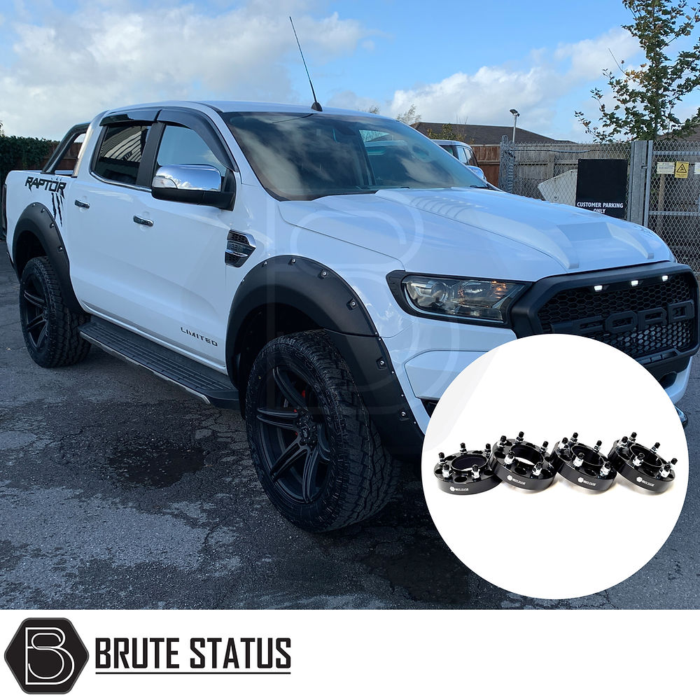 Ford Ranger 2015-19 T7 T8 Wide Arch Kit & 35mm Wheel Spacers, showcasing muscular fender flares and durable wheel spacers for enhanced truck aesthetics and performance.