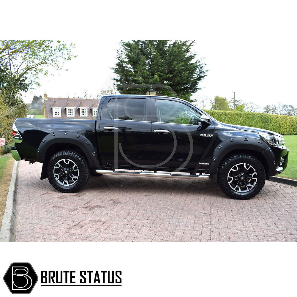 Toyota Hilux 2018-2020 Wheel Arch Kit, riveted style, featuring durable, textured black arches for enhanced style; perfect for double cab models.