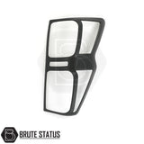 Isuzu D-Max 2021+ Tail Light Covers, black hexagon design with white lettering, made of high-quality ABS plastic, featuring easy-fit adhesive for customization.