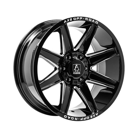 AXE Wheels AT3 rim featuring a sleek black finish with white text, designed for pickup truck customization. Size: 20x9.5, PCD: 6x139.7 or 6x114.3.