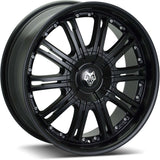 Wolfrace Vermont 20 Alloy Wheel in matte black, featuring a wolf logo on the rim, designed for aftermarket customization of pick-up trucks.