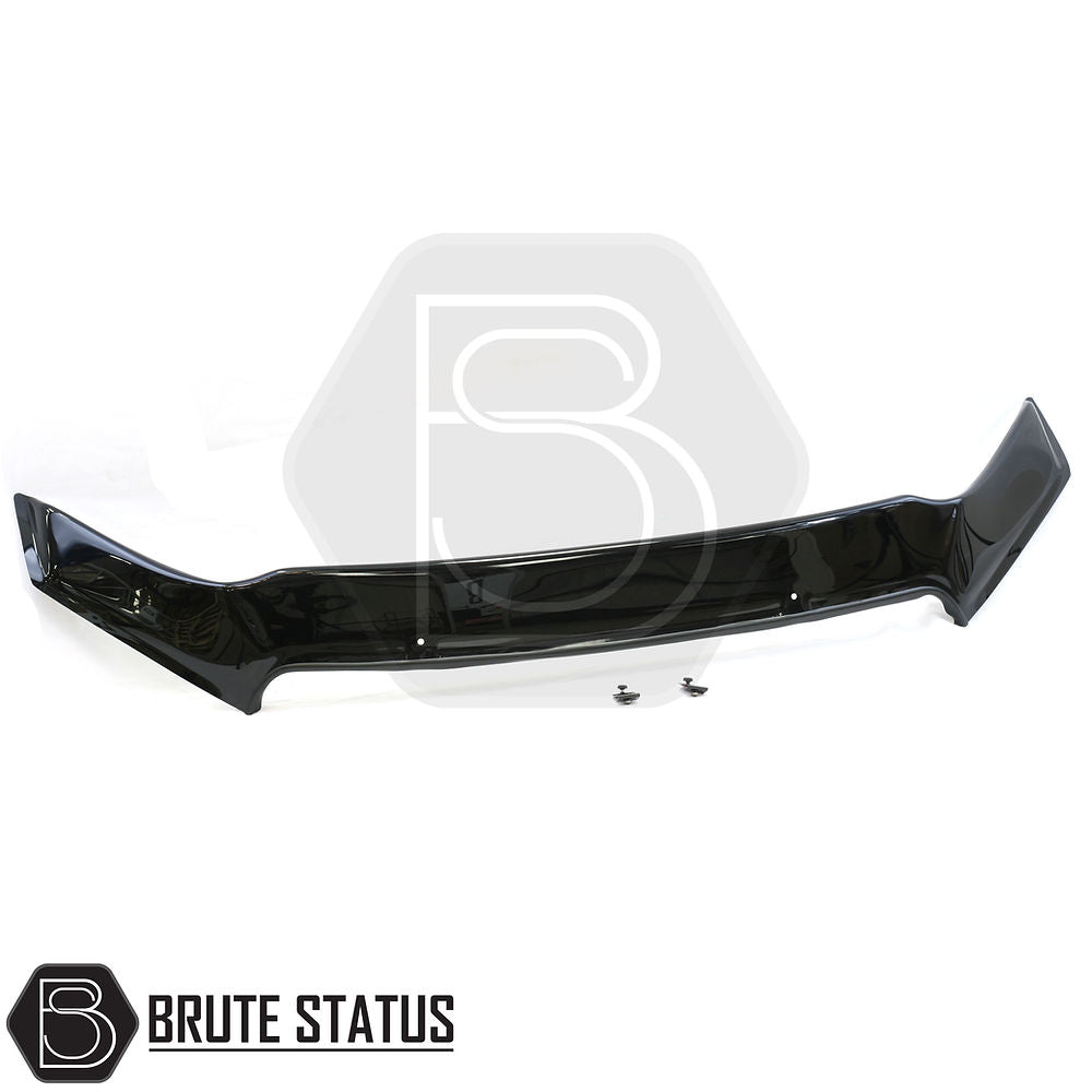 Isuzu D-Max 2021+ Bonnet Guard Stone Deflector/Protector, a black acrylic guard with screws, designed for durability and easy installation, enhancing style and protection.