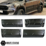 Ford Ranger 2011-2022 T6 T7 T8 Body Cladding (Protection) Matte Black, close-up of rugged, durable ABS cladding, highlighting tire and headlight for off-road protection.