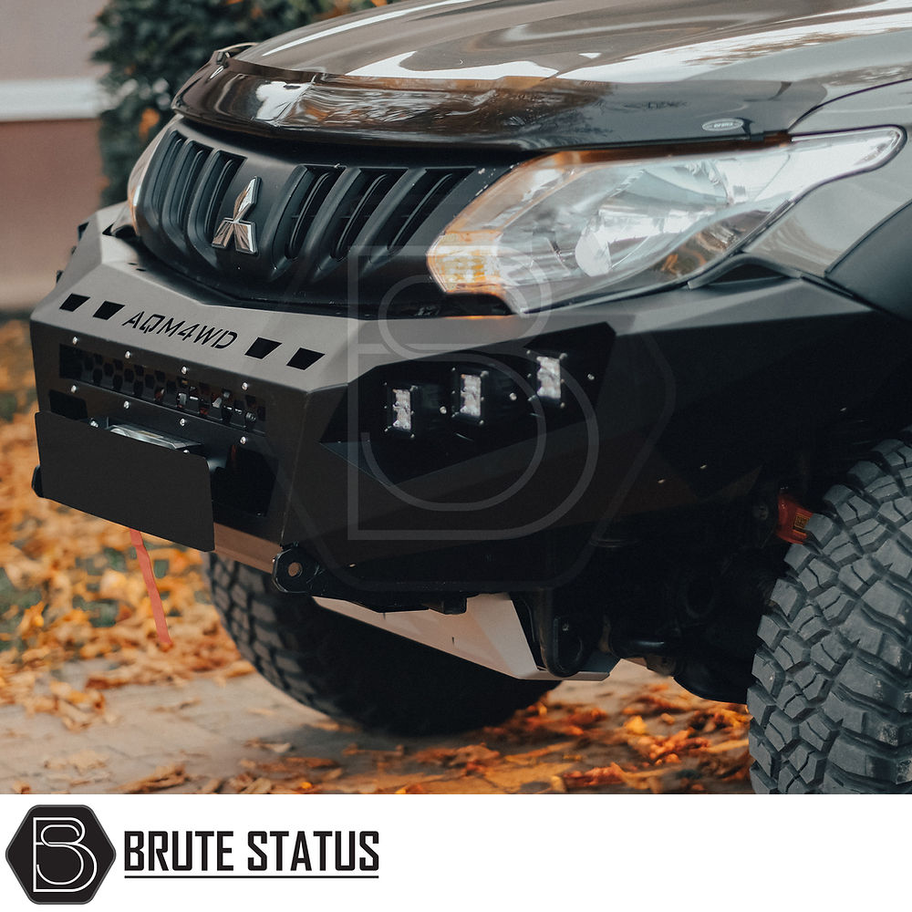 Fiat Fullback 2015-2019 Heavy Duty Winch Front Bumper, matte black with LED lights, space for winch installation. TUV certified for a rugged upgrade.