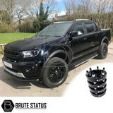 Ford Ranger 2015-2022 T7 T8 Wide Arch Kit & 35mm Wheel Spacers shown on a black truck, highlighting muscular wheel arch extensions and hub-centric spacers.