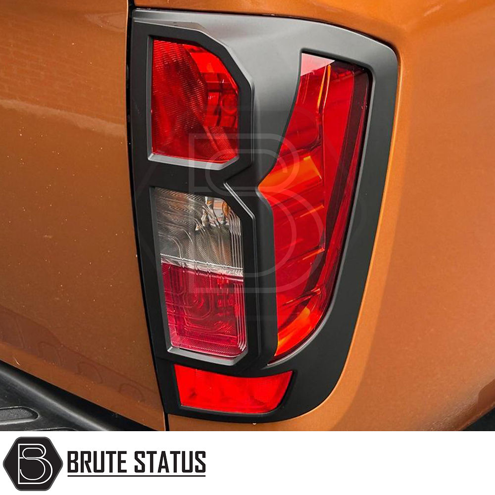 Nissan Navara 2015-2022 NP300 D23 Tail Light Cover Guard Matte Black, enhancing style with a rugged look for truck rear, fits seamlessly with 3M adhesive.