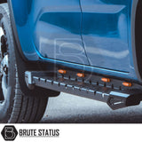 Isuzu D-Max 2004-2011 Heavy Duty M30 Steel Side Steps, matt black, shown mounted on a blue truck, providing robust side protection.