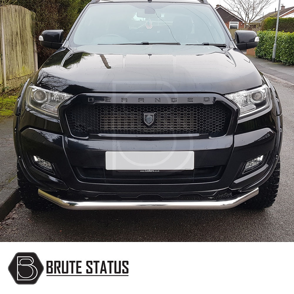 Ford Ranger 2015-2022 T7 T8 City Bar (Nudge Bar) Chrome displayed on a black car, showcasing its polished finish and sturdy bumper protection.