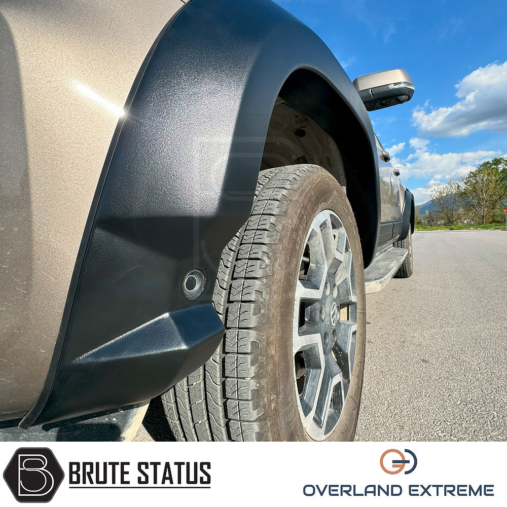 Volkswagen Amarok 2023+ Matte Black Wide Arch Kit features durable ABS plastic, precision fit, and matte finish, enhancing vehicle aesthetics with premium wheel arch extensions.