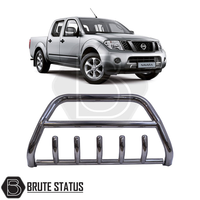 Nissan Navara D40 2006-2010 A-Bar (Nudge Bar) Polished, featuring high-quality stainless steel and easy installation, enhances truck aesthetics and bumper protection.