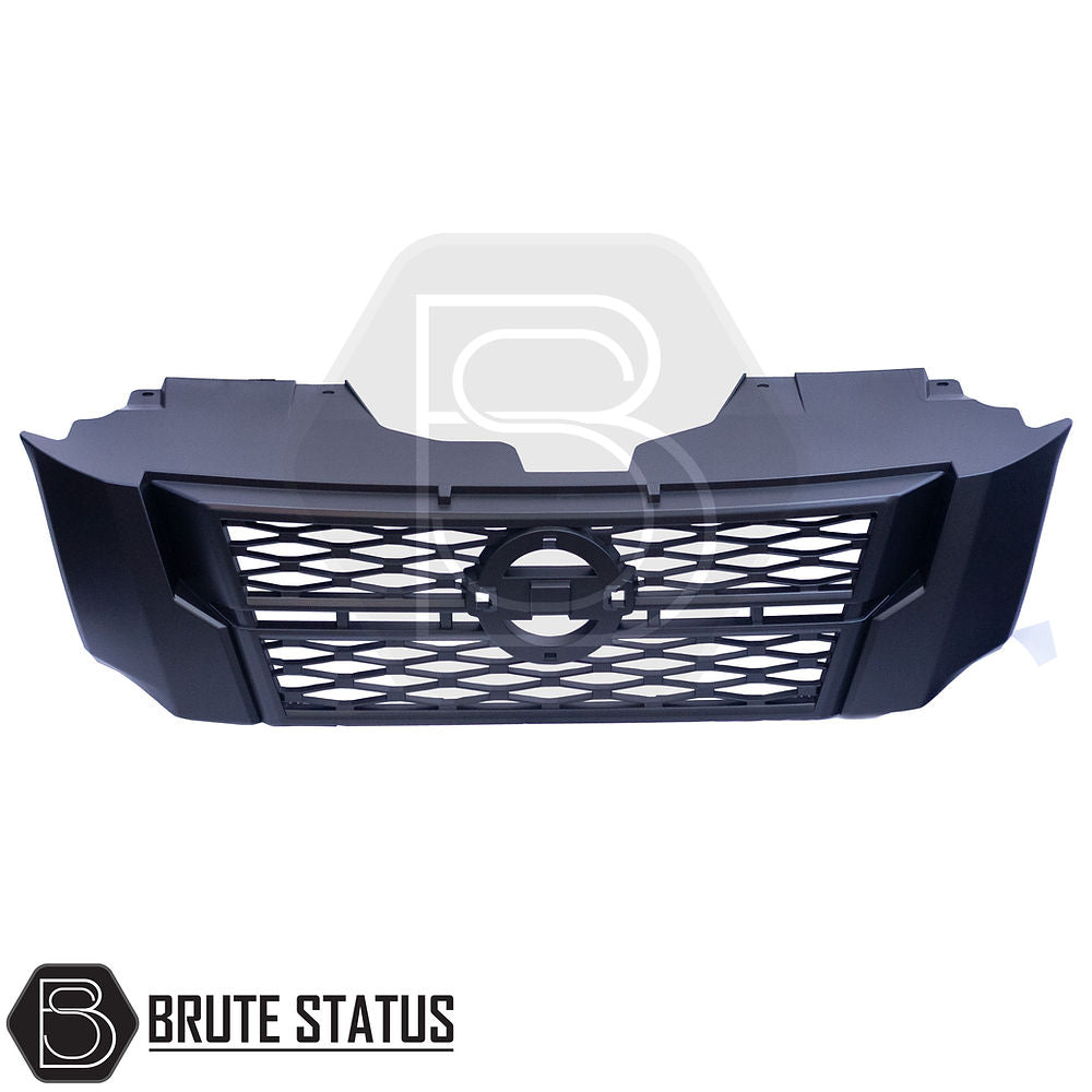 Nissan Navara NP300 2015-2022 Large Front Grille Matte Black, showcasing a sleek ABS plastic design for easy installation, enhancing your truck's front aesthetic.