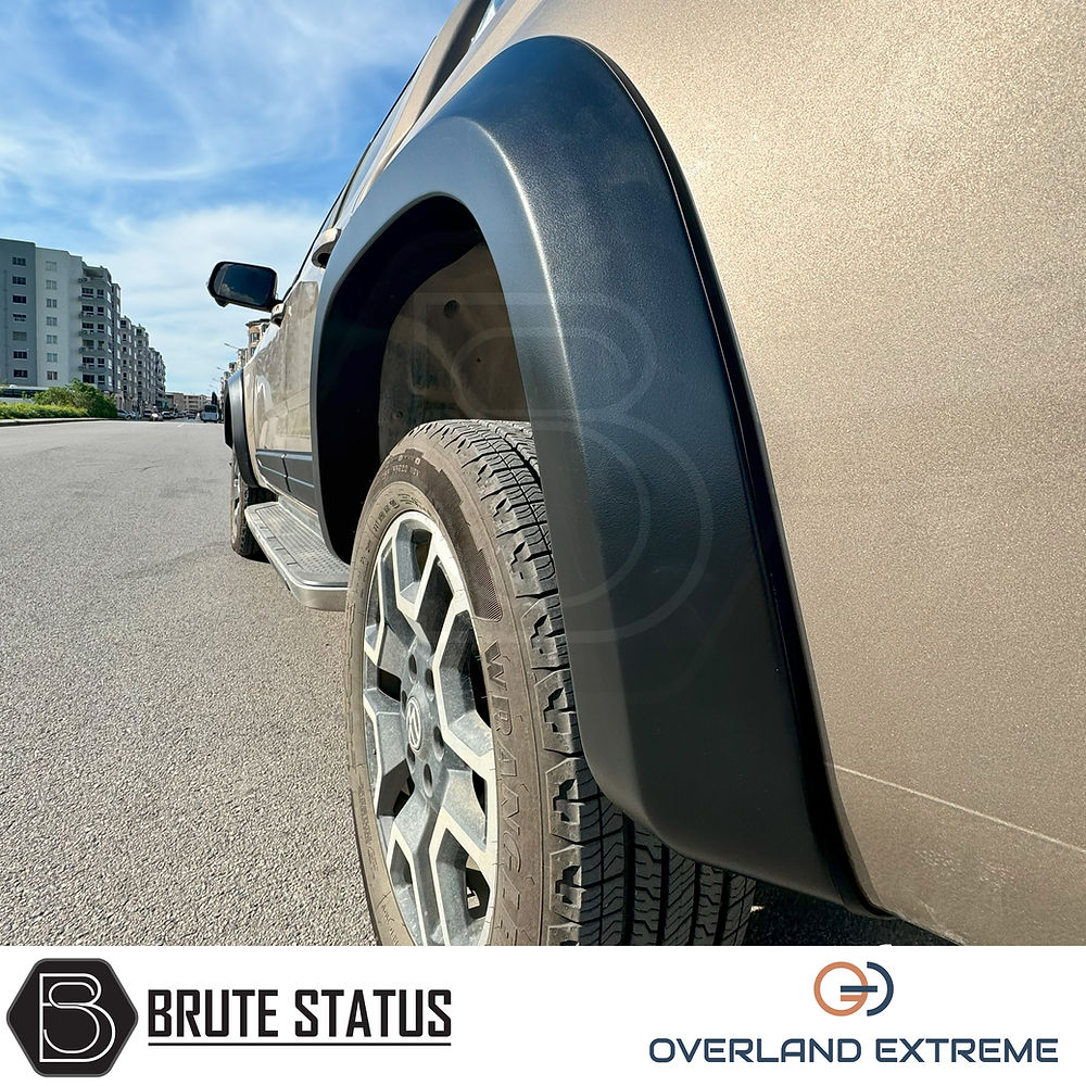 Volkswagen Amarok 2023+ Matte Black Wide Arch Kit (Overland Extreme) close-up, showcasing premium wheel arches with a matte finish for enhanced vehicle style and fitment.