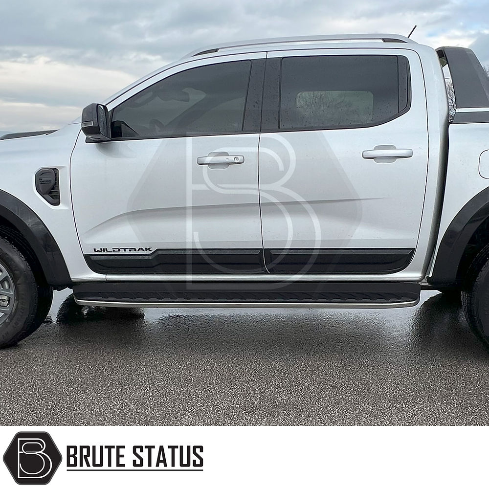 Ford Ranger 2023+ Body Cladding (Protection) displayed on a truck, showcasing rugged design with ABS plastic for durability and easy installation, ideal for off-road protection.