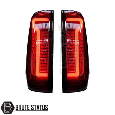 Close-up of Nissan Navara D40 2006-2014 LED Tail Lights, showcasing sleek aftermarket design, easy installation, and enhanced nighttime visibility.