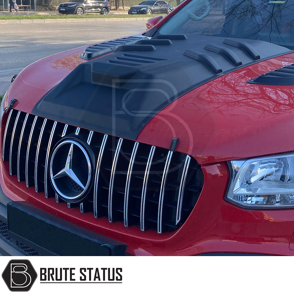 Mercedes X-Class 2017-2020 Bonnet Scoop, close-up view showcasing its durable ABS plastic design with a matte black finish, perfect for enhancing your vehicle's style.