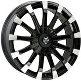 Wolfrace Renaissance 20 Alloy Wheels, gloss black polished finish, featuring a sleek black and white rim design, ideal for enhancing pick-up truck aesthetics.