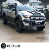 Ford Ranger 2015-2022 City Bar (Nudge Bar) Matte Black, enhancing front bumper protection with durable T304 stainless steel, shown on a truck in a parking lot.