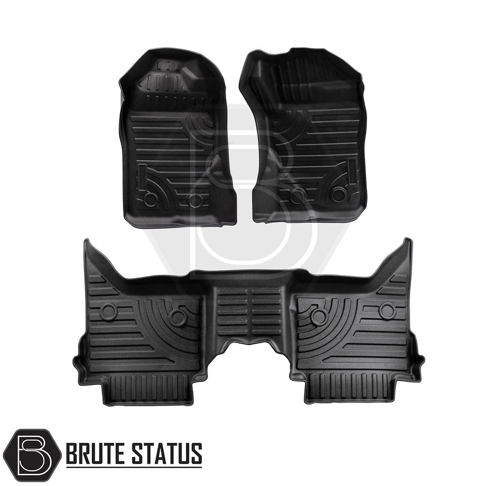 Ford Ranger 2023+ Front and Rear Tailored Tray Floor Mats, contoured for fit, durable with high sides, designed for heavy use and easy cleaning.