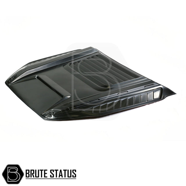 Ford Ranger 2015-2022 'The Beast' Bonnet Scoop, impact-resistant black plastic, smooth finish, transforms truck appearance, easy adhesive installation, fits face-lifted models.