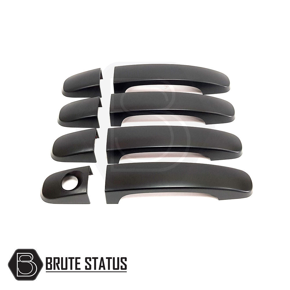 Ford Ranger 2012-2019 T6 T7 Matte Black Door Handle Covers, shown in a group, featuring durable ABS plastic and easy installation with 3M adhesive.