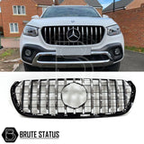 Mercedes X-Class 2017-2022 AMG Panamerica Style Chrome Front Grille, showcasing a sleek design with a gloss black and chrome finish, ready for installation.