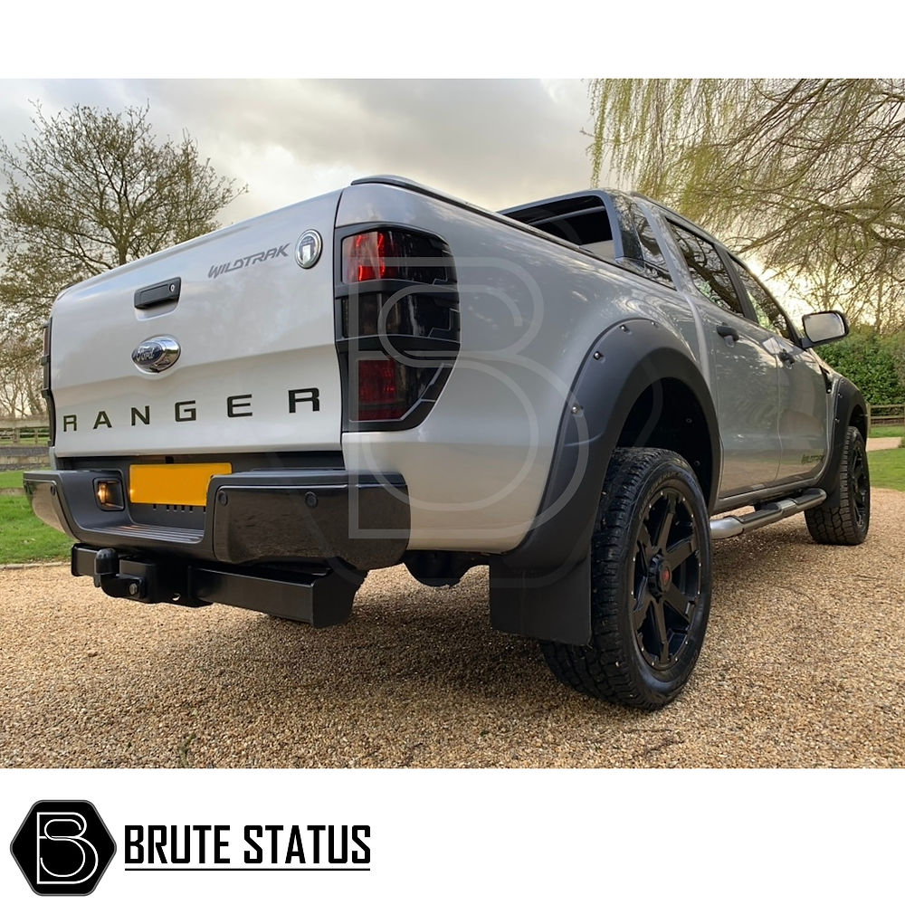 Ford Ranger 2015-2022 T7 T8 Head Light & Tail Light Package Matte Black displayed on a silver truck, showcasing aftermarket accessory fitment.