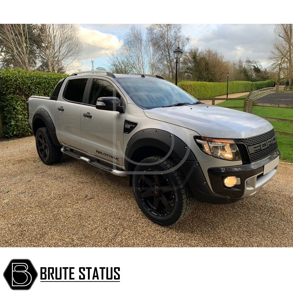 Ford Ranger 2012-15 T6 Wide Arch Kit & 35mm Wheel Spacers - Riveted Style, showcasing durable wheel arches and spacers, enhancing truck's robust appearance.