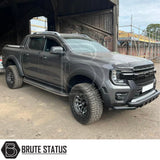 Ford Ranger T9 2023+ Wide Arch Kit (Raptor Style) displayed on a parked grey truck, showcasing its wide arches and sleek design. Suitable for double cab models.