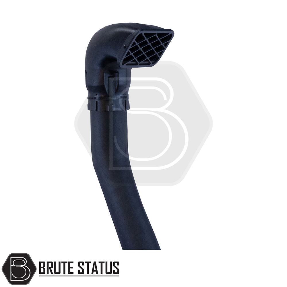 Land Rover Defender Snorkel Raised Air Intake, featuring a durable black plastic tube and RAM type intake head, designed for high impact and UV resistance.