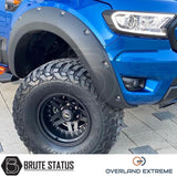 Ford Ranger 2012-2022 Matte Black Wide Arch Kit (Overland Extreme) Riveted Style, showcasing premium quality wheel arches with textured finish and precise fitment.