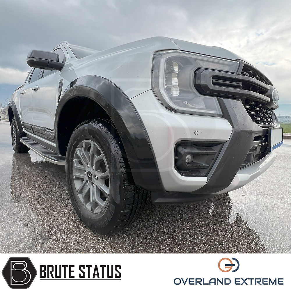 Ford Ranger 2023+ T9 Gloss Black Wide Arch Kit on display, featuring premium ABS plastic wheel arches designed for enhanced vehicle aesthetics and fitment.