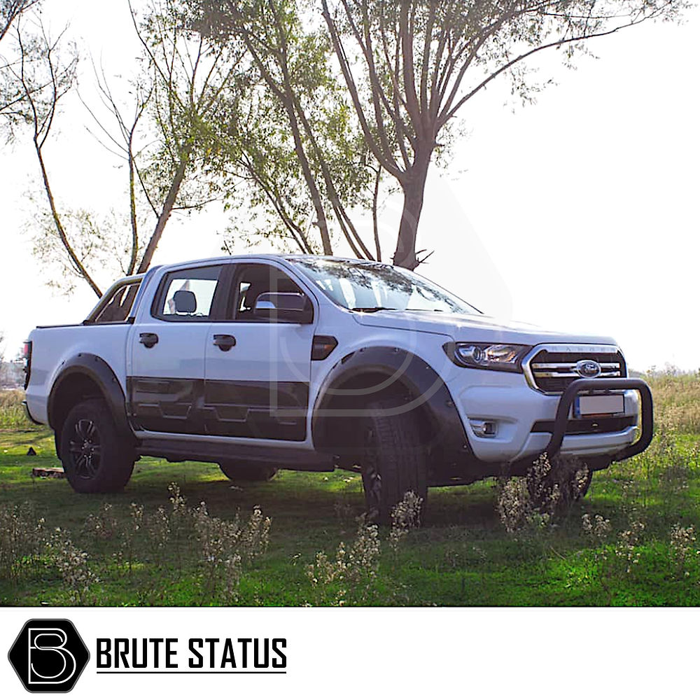 Ford Ranger 2012-2022 Bull Bar (Nudge Bar) Matt Black on a white truck, enhancing front protection with durable, easy-to-install design.