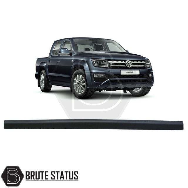 Volkswagen Amarok 2010-2022 Tailgate Protector, smooth black finish, molded plastic, impact-resistant; fits leading edge, compatible with bed liners, easy adhesive installation.