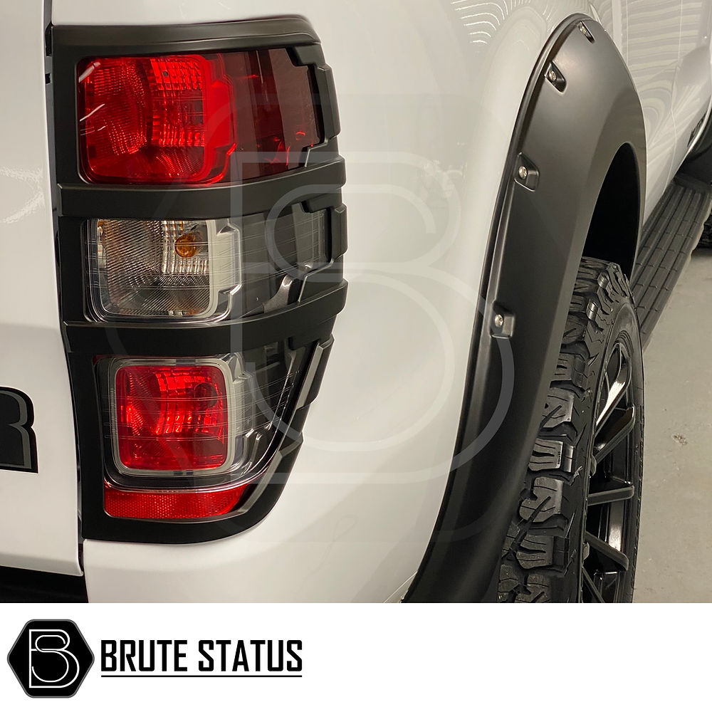 Ford Ranger 2011-2022 T6 T7 T8 Tail Light Covers Raptor Style Matte Black, enhancing rear design with aggressive look, easy fit, and quality ABS plastic.