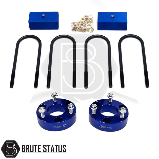 Ford Ranger 2012-2019 T6 T7 2 Inch Lift Kit (Block Type) featuring blue anodized shock spacers and CNC machined rear leaf spring block adapters.