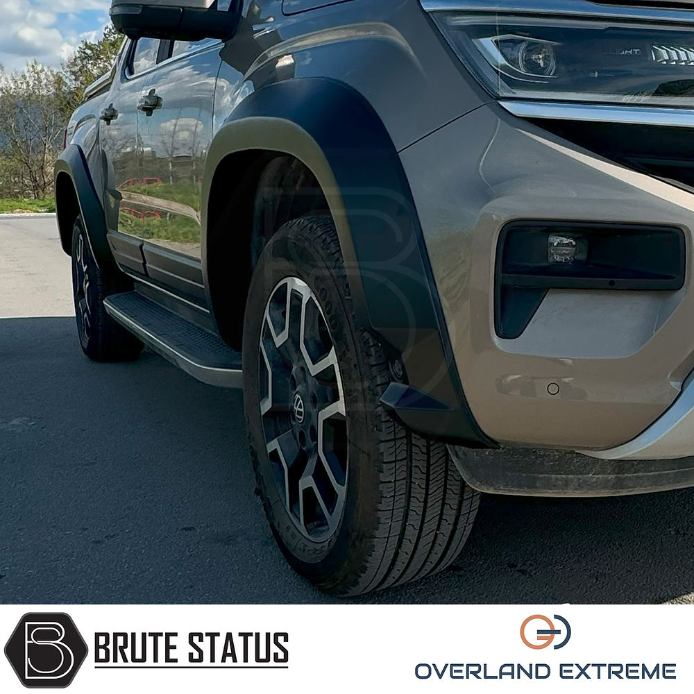 Volkswagen Amarok 2023+ Matte Black Wide Arch Kit (Overland Extreme) close-up, showcasing premium quality wheel arches, designed for durability and perfect fitment.